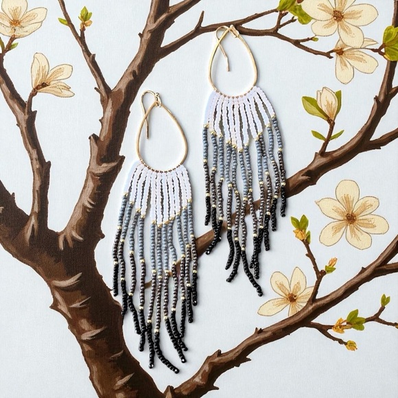 Vibrant Ombré Colored Hand Beaded Earrings - Picture 1 of 11